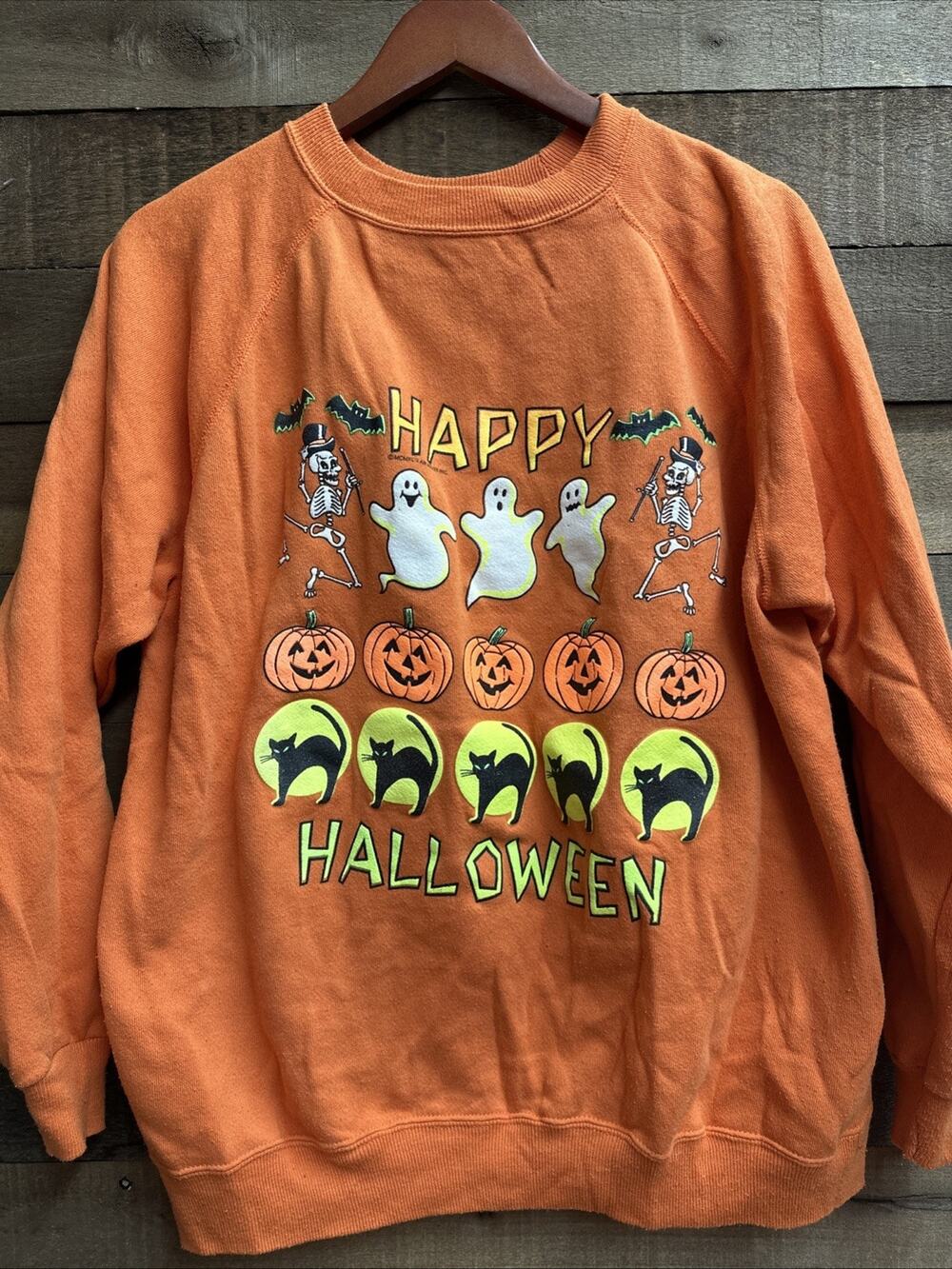 Vintage Hanes Halloween Skeleton Orange Sweatshirt XL
